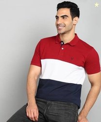 Allen Solly Men Colorblock Polo Neck Cotton Blend Multicolor T-Shir...