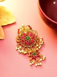 aadita Women Gold-Toned & Green Embellished Hair Pin Accessory