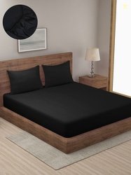 HOSTA HOMES Black Striped Satin 280 TC Fitted King Fine Bedsheet with