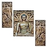 Indianara Set of 3 Gautam Buddha in Meditation MDF Art Painting (3493 FLa) without glass 4.5 X 12, 9 X 12, 4.5 X 12 INCH
