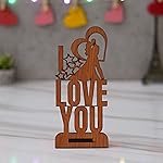 eCraftIndia Brown Wooden Romantic Kissing Couple with I Love You Decorative Showpiece for Home Decor Valentine Gift for Girlfriend Boyfriend Husband Wife Valentines Gift Valentine Day Decoration Items
