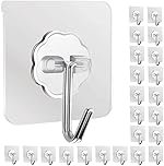 SkyWare Adhesive Hooks 13.2LB(Max) Heavy Duty Self Adhesive Hooks Transparent Waterproof and Oilproof Wall Hooks for Kitchen Bathroom Shower Door Outdoor Home Improvement Utility Hook (Pack of 20)
