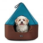 Amazon Basics Pet Bed Cave | Soft & Warm Indoor Tent Bed for Cats, Kittens & Small Dogs | Foldable with Removable Cushion | Light Blue & Coffee | Diameter 45 cm, Height 45 cm