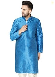 Amazon Brand - Anarva Men's Art Silk Woven Design Long Kurta Mandarin