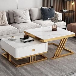 RIZIK Stores Iron Frame Handmade Drawer Square Coffee Table/Nesting Ta