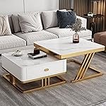 RIZIK Storesâ¢ Iron Frame Handmade Drawer Square Coffee Table/Nesting Table/Side Table/Center Table with Engineered Wood Top for Living Room/Drawing Room/Balcony (White Gold, 12″x12″)