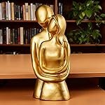 HASTHIPÂ® Home Decor Romantic Desk Statue Golden Resin Hugging Couple Figure Statue Room Decoration Showpiece Wedding Present Anniversary Housewarming Gift, 1.96×4.21”