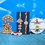 Rakhis for Bhai Bhabhi Brother with Gifts – Rakhi for Brother Gift Combo – Radha Krishna Idol Showpiece/Kundan Rakhi/Lumba Rakhi/Rakhi Greeting Card/Rakshabandhan Gifts