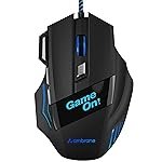 Ambrane Trone Wired Gaming Mouse with 7 Programmable Buttons, 3-Speed Customizable 3600 DPI, Comfortable Grip, Breathing LED Lighting, Fast Response Time, 1.5m Long USB Cable, Lightweight (Black)