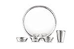 TOSAA Stainless Steel Dinner Set Deluxe V Shape- 5 PCS Set Stainless Steel Dinner Set |Includes Plate, Curry Bowls, Side Plate, Glass & Spoon |Silver