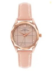 French Connection 3 Hands Pink Round Dial Leather Strap Casual Premium