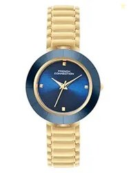 French Connection Sunray Blue Round Dial with IP Gold Stainless Steel