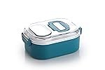 Attro Happy Meal Lunch Box Comes with 1 Small Container, Stylish Anti Spill Lid & 1 Baby Spoon Outer Plastic & Inner Stainless Steel BPA Free, Food Grade – 700ml Peacock Green