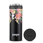 Pexpo Crypto Art 500 ISI Certified Stainless Steel Vacuum Insulated Coffee Tumbler – 430ml | Hot & Cold | Double Wall Flask | Leak Proof | Travel Mug for Office and Car – Floral Black UV Print