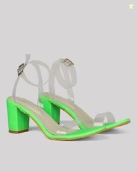 COMFORT TOES Block Heeled Sandals with Transparent Buckle Straps