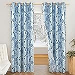 Solimo Polyester 75% Blackout Floral Print Window Curtains|5 Feet |Set of 2|Floral Print Design |for Living Room Kids Room and Bedroom |White & Blue|Light-Filtering