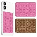 amazon basics Suction Phone Case Anti-Slip Silicone Multipurpose Hands-Free Sticky Pads for Phone Case Mount for Selfies Videos Mirror Shower Car Dashboard – Pink&Brown (Pack of 2)