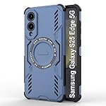 amazon basics Back Case Cover for Samsung Galaxy S25 Edge 5G | Magnetic Case with Built-in Metal Ring | Supports Mag-Safe Charger, Wallet & Car Mount | Shockproof Hybrid PC + TPU | Blue