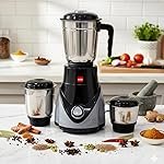 CELLO Rivo Mix 3 Jar ISI Certified Mixer Grinder 500 Watts, Black Grey | 1 x 1200ml, 1 x 800ml, 1 x 400ml Stainless Steel Jars with Lid, Super Efficient SS Blades | 2 Years Manufacturing Warranty
