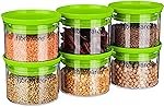 Floraware Plastic Air Tight BPA Free Stackable Round Push Multipurpose Containers For Kitchen Organizer 500ml for Rice Dal Flour Snacks Cereals Pack of 6 (Green)