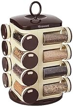Floraware Revolving 16 Jars Spice Rack, Kitchen Masala Box, Dark Brown, BPA Free