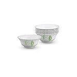 Larah by BOROSIL Opalware Veg Bowl – White, Green Lily, 4.5 inch, Set of 6