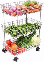 Rasvesh 3 Layer Multipurpose Stainless Steel Portable Kitchen Trolly Storage Rack with Wheels for Kitchen Storage, Vegetable (3 Layer)