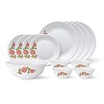 Larah by Borosil – Tiara Series, Rose Gold, 13 Pcs, Opalware Dinner Set, White