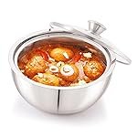 ANJALI EPSB150 Stainless Steel Elite Pro Double Walled Insulated Serving Bowl with Glass Lid 1600 ml