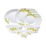 Larah by Borosil – Tiara Series, Golden Shower, 21 Pcs, Opalware Dinner Set, White