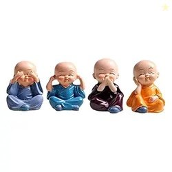 4PCS Cute Kung Fu Monk Statue Miniature Buddha Figurine Wise Figure Ba