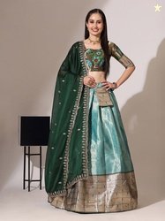 Fabcartz Woven Design Square Neck Semi Stitched Lehenga & Unstitched B