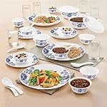 Larah By Borosil Leona Silk Series Opalware Dinner Set with Glasses, 40 Pieces for Family of 6, Microwave & Dishwasher Safe, Bone-Ash Free, Crockery Set for Dining & Gifting, Plates & Bowls, White