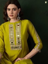 Sangria Embellished Mirror Work Roman Silk Tunic With Dhoti Pant