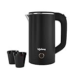 Lifelong Electric Kettle 0.8 Litre with 2 Cups | 600W Stainless Steel Kettle with Double Wall & Cool Touch Body, 360Â° Swivel Base, Water Level Indicator, Auto Shut-Off & Overheat Protection (Black)
