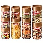 MILTON Stack IT Airtight Kitchen Jars Set of 9 I Food Grade Plastic Kitchen Storage and Containers I Transparent, Stackable & Unbreakable I (5 x 360ml; 2 x 680ml; 2 x 890ml) I Brown