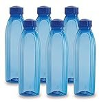 CELLO Crystal Water Bottles Set of 6, 1000 ml Each, Blue | Food Grade, Unbreakable & Reusable Set of Bottles | Air Tight Leakproof Easy to Carry Set of Fridge PET Bottles For Kitchen, Office, Travel