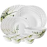 Larah By Borosil Herbs Opalware Leaf Dinner Set, 21-Pieces, White
