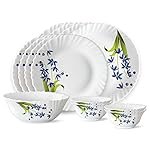 Larah by Borosil Fluted Series Lavender Opalware Dinner Set | 13 Piece for Family of 4 | Microwave & Dishwasher Safe | Bone-Ash Free | Crockery Set for Dining & Gifting | Plates & Bowls | White
