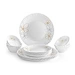 Cello Monarch Opalware Dinner Set, 18-Pieces, White,Floral