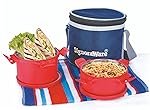 SignoraWare 500ml+350ml Smart Microwave Safe Twin Executive Small Stainless Steel Lunch Box with Bag, Food Grade BPA Free Conatiners, Air Tight and Sleek Leak-Proof Lid Tiffin Boxes (Set 2 Red)