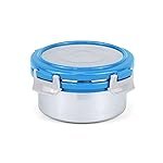 Signoraware Lock N Store Stainless Steel Round Container With Steel Lid | Airtight & Leakproof | Compact & Durable | Ideal for Snacks, Office, School & Travel Use (450ml | TBlue)