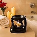 Pure Source India Ceramic Aroma Oil Burner with Tealight Holder â Hand Shaped Essential Oil Diffuser for Home Fragrance, Diwali Gifting, Meditation & Relaxation (Black)
