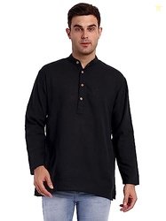 SKAVIJ Men's Cotton Straight Short Kurta Black_Medium
