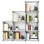 Modular Storage Shelf, 9-Cube Organizer, Stepped Design, Black Frame with Grey Checkered Pattern, 138x130x30 cm