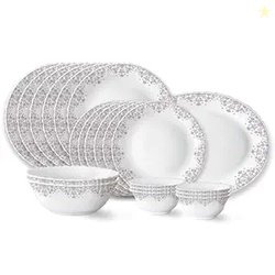 Larah by Borosil Lark Fluted Series Opalware Dinner Set | 21 Pieces fo