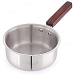 NIRLON Woody Triply Wooden Handle Stainless Steel Cookware Sauce Pan 14cm-1.1Ltr|Safe to Use|Uniform Heating|Metal Spatula Friendly(Induction and Gas Stove Friendly)