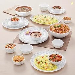 Larah By Borosil Moon Riva Dinner Set - 27 Pcs, Opal Glass Dinner Plat
