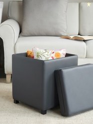 Pure Home and Living Grey Faux Leather Pouffe With Storage Ottomans