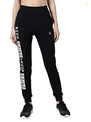 KOTTY Black Poly Cotton Sports Women Trackpant - KTTWOMENSTRACKPANTS08